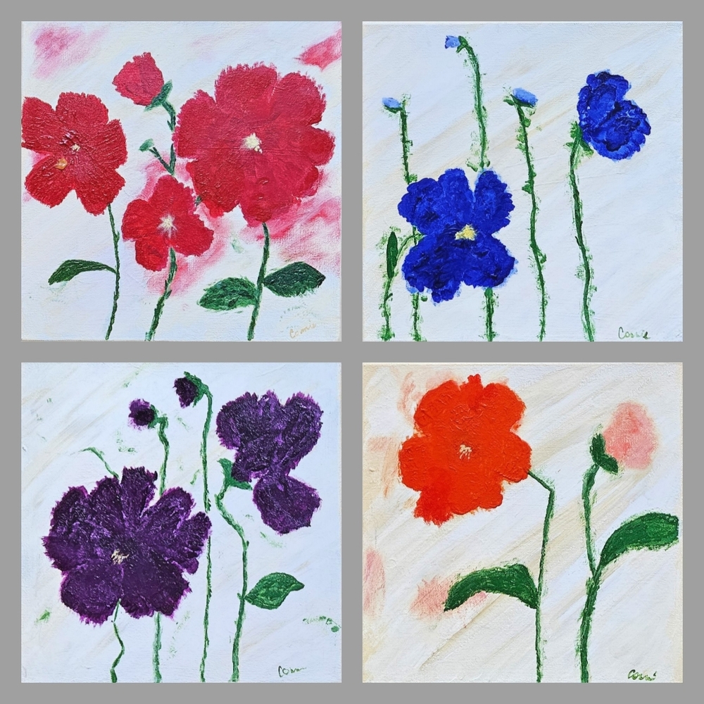 12" x 12" Canvas Wall Art Abstract Floral Set of 4